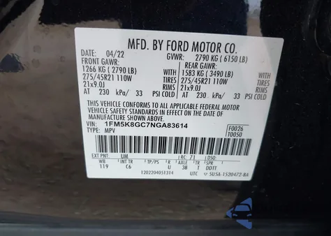 2022 Ford Explorer St from USA, damaged, VIN 1FM5K8GC7NGA83614